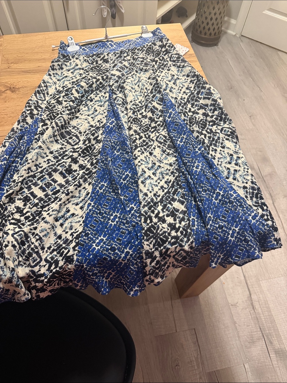 Free People Blue & Black Printed Pleated Skirt- nwt